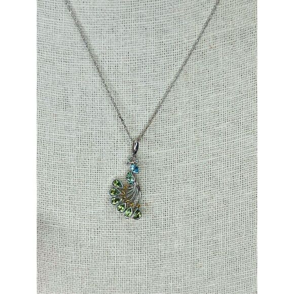 Sterling Silver 925 Peacock Tourmaline Variants CZ 18" Pendant Necklace NWOT - Picture 3 of 12